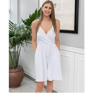 NEW White Beach Vacation Spaghetti Strap Pockets Sundress Dress 2X